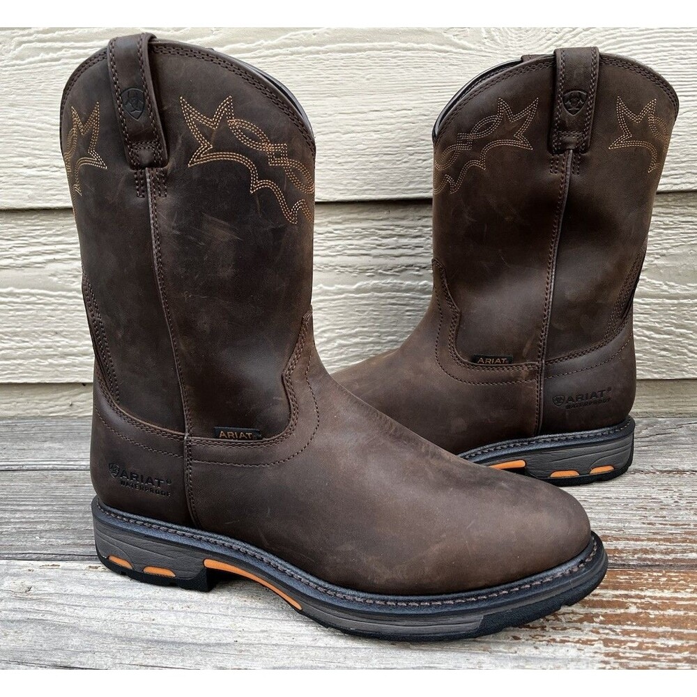 Ariat Work Men's 14D WorkHog Waterproof Brown Leather Pull On Boots 10001198